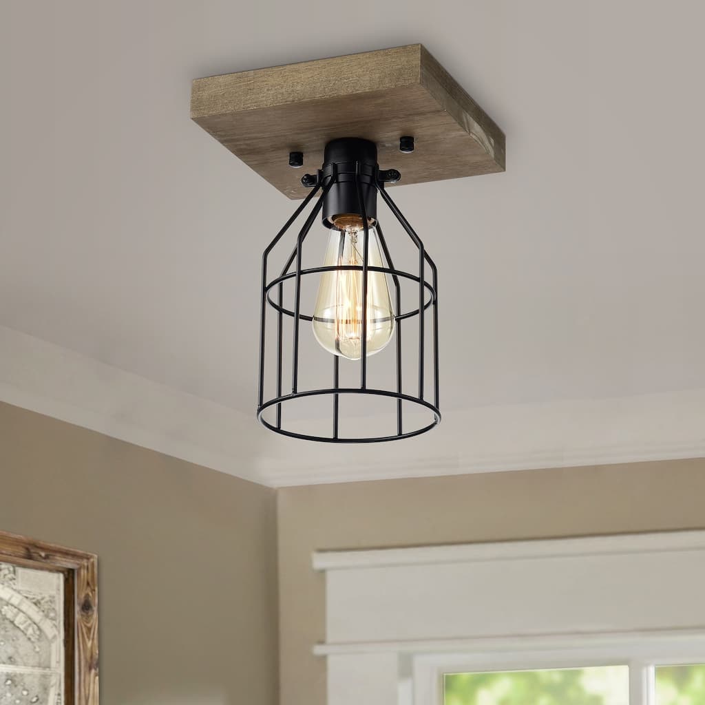 Koko 1-Light Wood and Metal Cage Flush Mount
