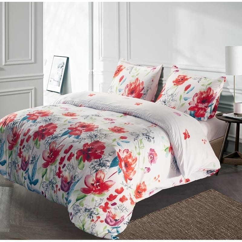 Reversible Microfiber Duvet Cover and Pillowcase Set - Floral - Twin