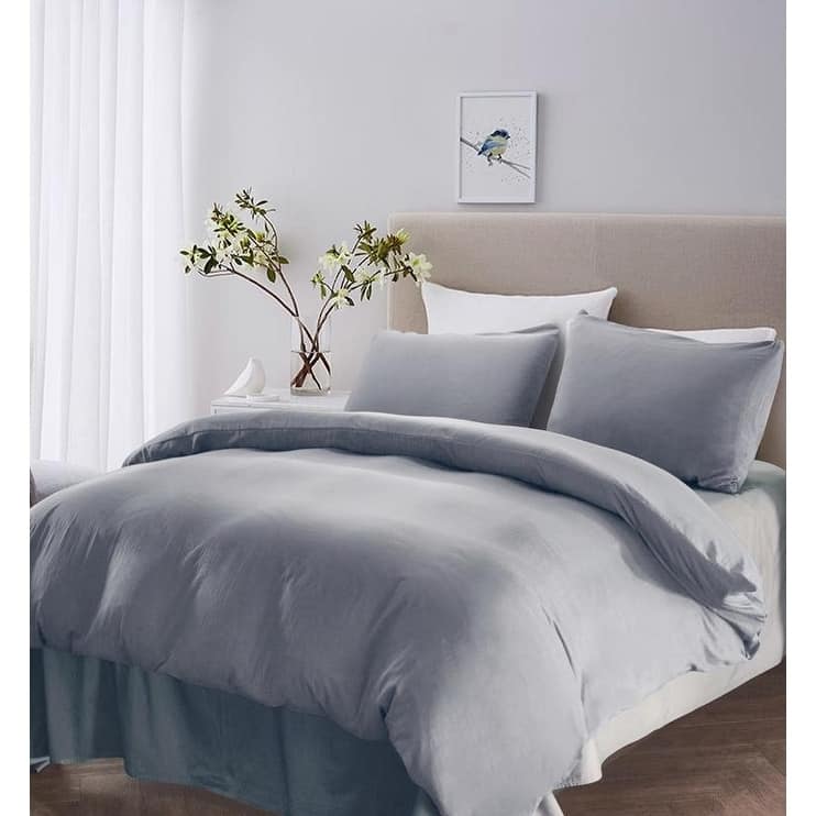 Reversible Microfiber Duvet Cover and Pillowcase Set - Grey - Twin
