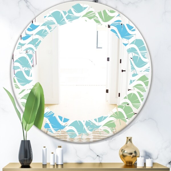 Designart 'Abstract Design Retro Pattern II' Modern Round or Oval Wall Mirror - Leaves