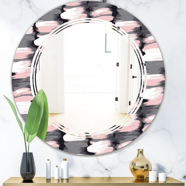 Designart 'Paint brush strokes pattern' Modern Round or Oval Wall Mirror - Triple C