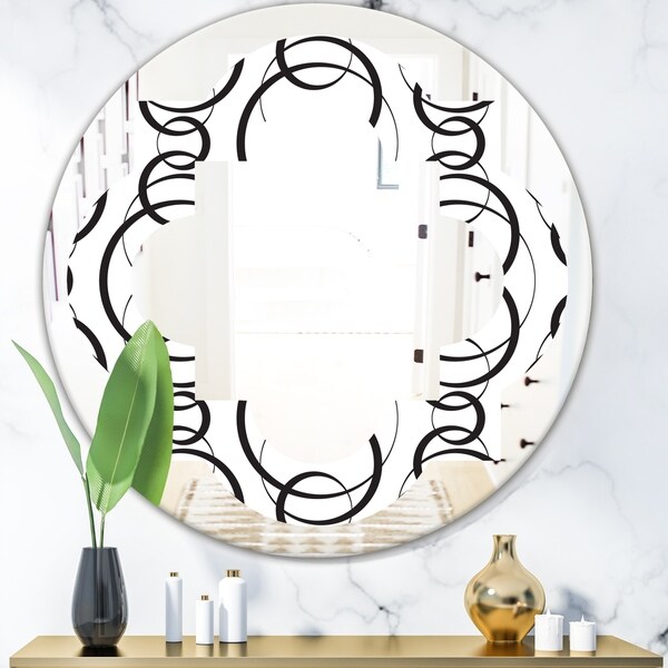 Designart 'Retro Geometrical Abstract Minimal Pattern VI' Modern Round or Oval Wall Mirror - Quatrefoil