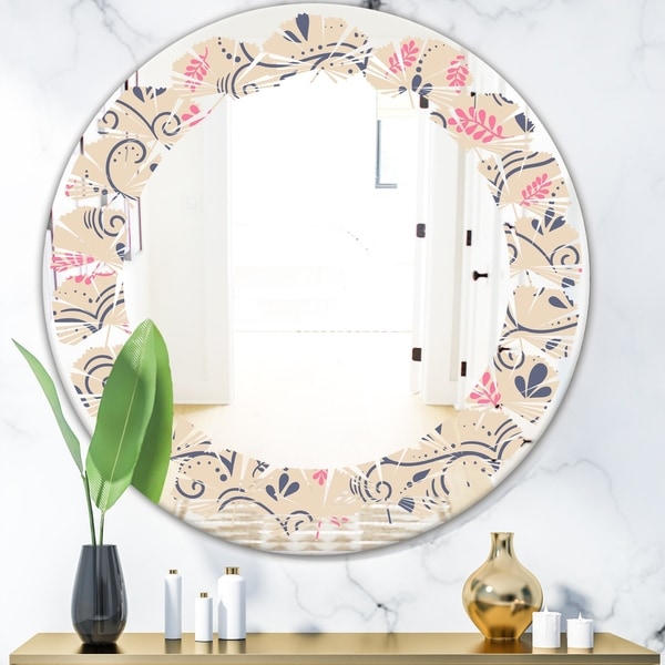 Designart 'Retro Botanical Pattern X' Modern Round or Oval Wall Mirror - Leaves