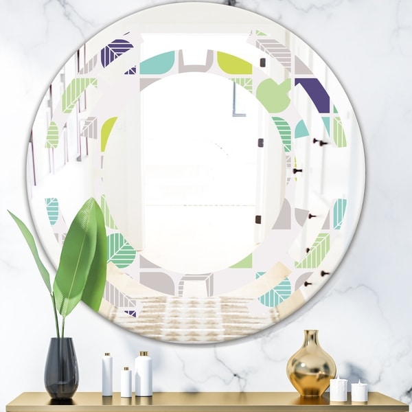 Designart 'geometric pattern with leaves' Modern Round or Oval Wall Mirror - Space