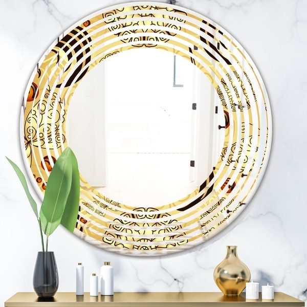 Designart 'Golden Luxury Pattern I' Modern Round or Oval Wall Mirror - Wave