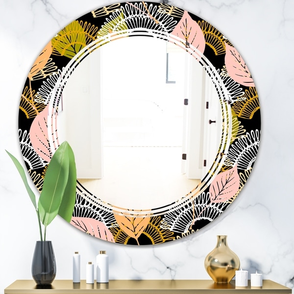 Designart 'Autumn leaves lace textured pattern' Modern Round or Oval Wall Mirror - Triple C - Multi