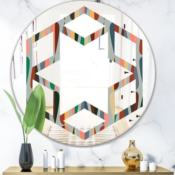 Designart 'Retro Abstract Drops IX' Modern Round or Oval Wall Mirror - Hexagon Star - Multi