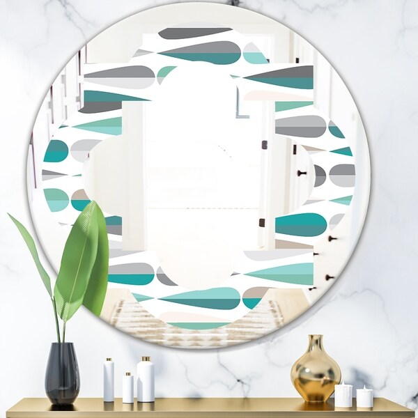 Designart 'Retro Abstract Drops III' Modern Round or Oval Wall Mirror - Quatrefoil