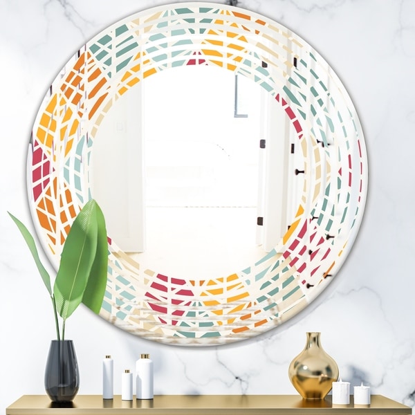 Designart 'Diamond Retro X' Modern Round or Oval Wall Mirror - Wave - Multi