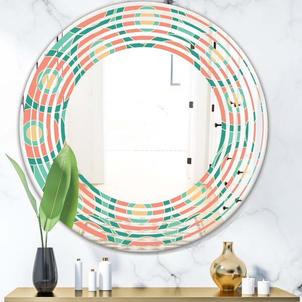 Designart 'Retro Circular Pattern VI' Modern Round or Oval Wall Mirror - Wave