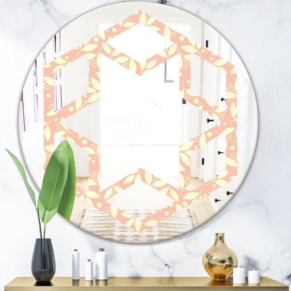 Designart 'Retro Floral Pattern V' Modern Round or Oval Wall Mirror - Hexagon Star