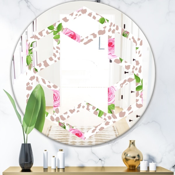 Designart 'Leopard Fur Safari IV' Modern Round or Oval Wall Mirror - Hexagon Star