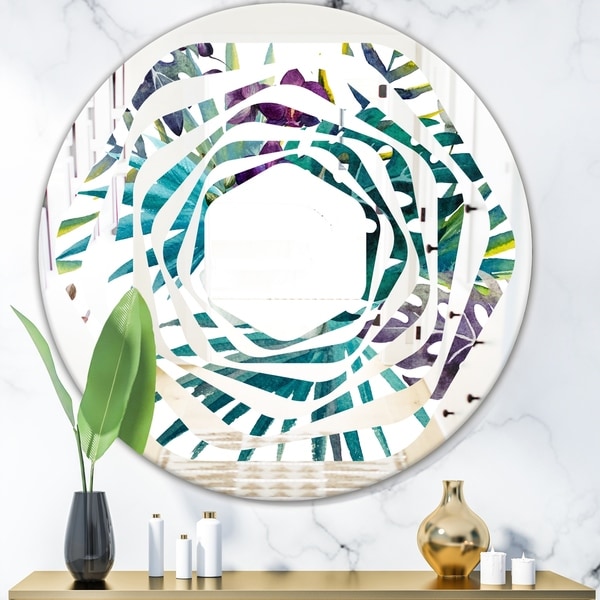 Designart 'Retro Floral Botanical Design II' Modern Round or Oval Wall Mirror - Whirl - Multi