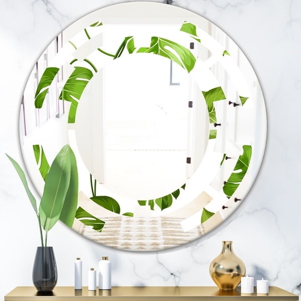 Designart 'Tropical Palm Leaves II' Modern Round or Oval Wall Mirror - Space