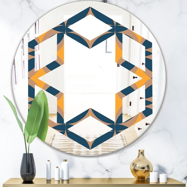 Designart 'Abstract Retro Design III' Modern Round or Oval Wall Mirror - Hexagon Star