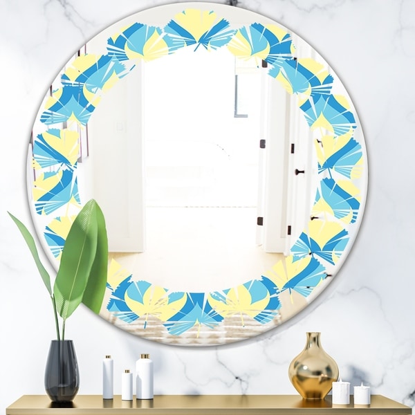 Designart 'Retro Pattern Abstract Design IX' Modern Round or Oval Wall Mirror - Leaves