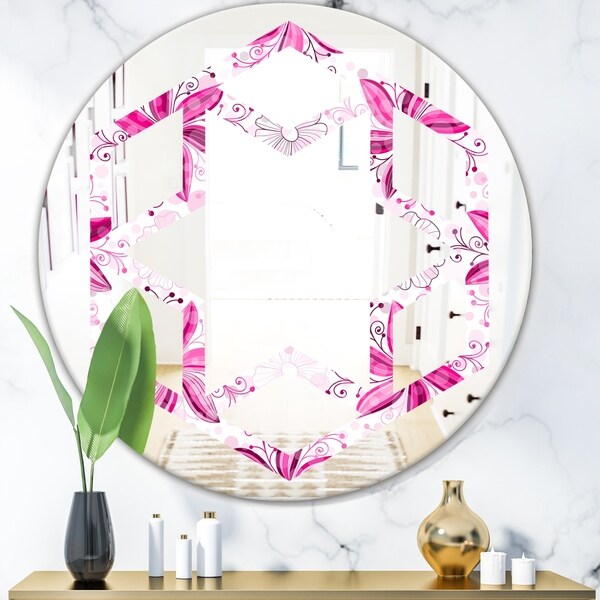 Designart 'Retro Floral Pattern XII' Modern Round or Oval Wall Mirror - Hexagon Star