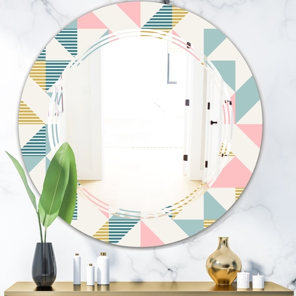 Designart 'Diamond Retro XI' Modern Round or Oval Wall Mirror - Triple C