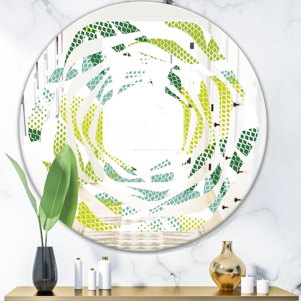 Designart 'Tropical Botanicals III' Modern Round or Oval Wall Mirror - Whirl