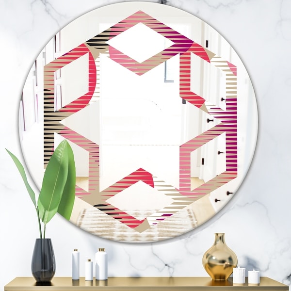 Designart 'Retro Circular Pattern VIII' Modern Round or Oval Wall Mirror - Hexagon Star