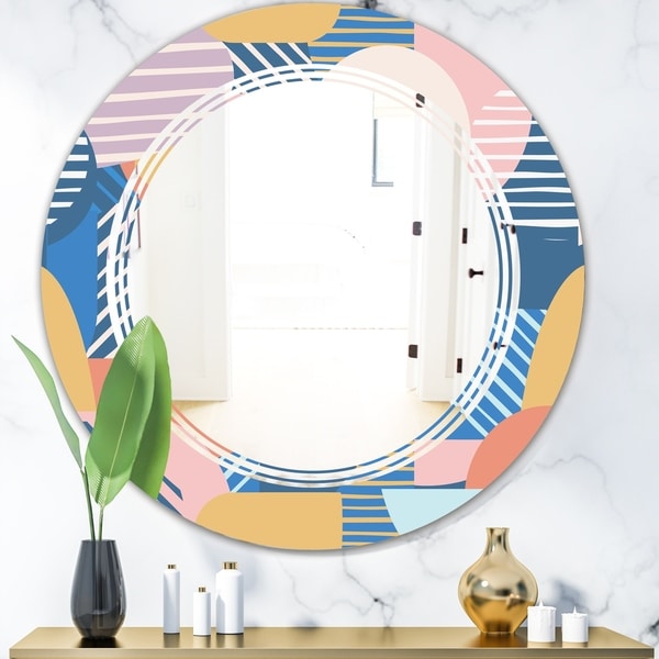 Designart 'Trendy Contemporary Geometry Shapes Pattern' Modern Round or Oval Wall Mirror - Triple C - Multi