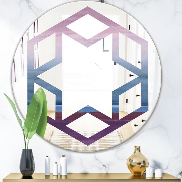 Designart 'Purple Rock Landscape III' Modern Round or Oval Wall Mirror - Hexagon Star
