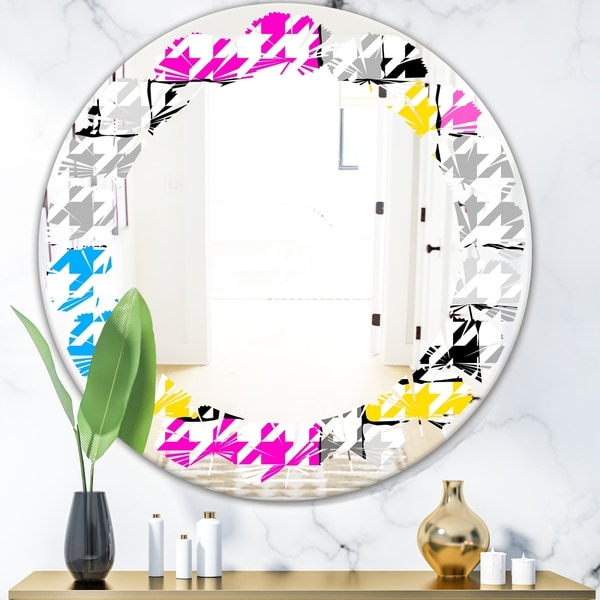 Designart 'Classic Hounds' Modern Round or Oval Wall Mirror - Leaves - Multi
