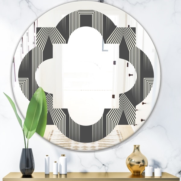 Designart 'Mimimal Black and White Design III' Modern Round or Oval Wall Mirror - Quatrefoil