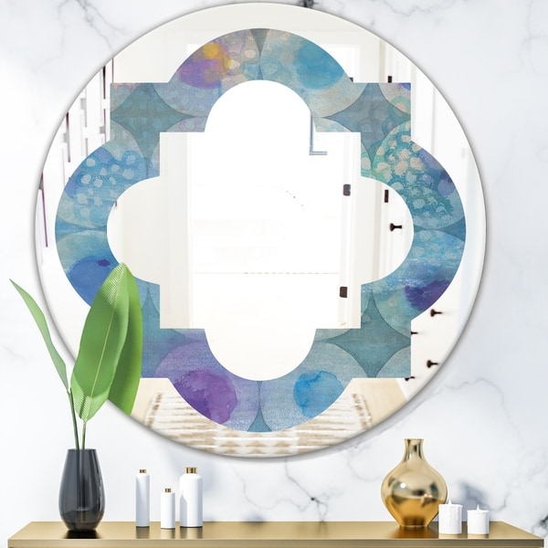Designart 'Watercolor Geometrical Circles II' Modern Round or Oval Wall Mirror - Quatrefoil