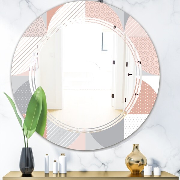 Designart 'Round geometric textured pattern' Modern Round or Oval Wall Mirror - Triple C - Multi