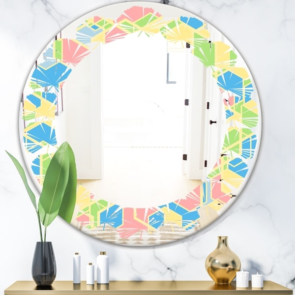 Designart 'Geometrical Pastel Abstract II' Modern Round or Oval Wall Mirror - Leaves