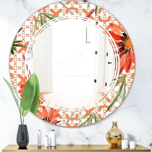 Designart 'Floral Botanical Retro I' Modern Round or Oval Wall Mirror - Triple C