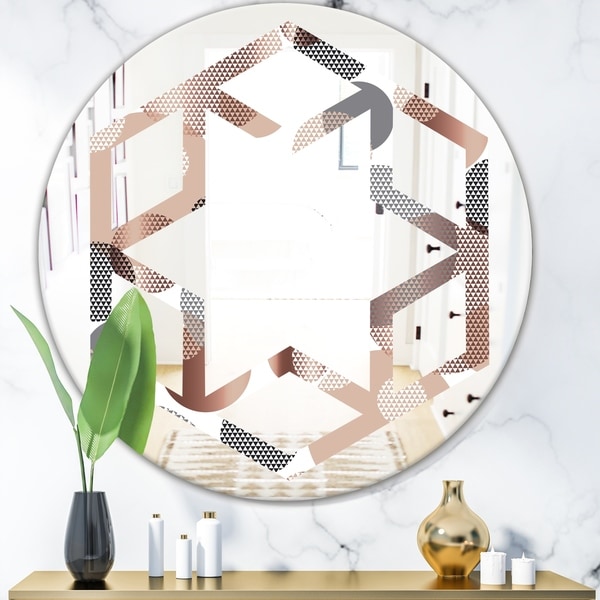 Designart 'Circular Abstract Retro Geometric XIII' Modern Round or Oval Wall Mirror - Hexagon Star