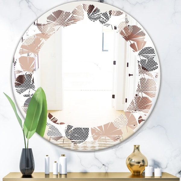 Designart 'Circular Abstract Retro Geometric XIII' Modern Round or Oval Wall Mirror - Leaves