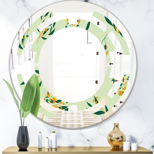 Designart 'Bright Eucalyptus Floral Pattern III' Cottage Round or Oval Wall Mirror - Space