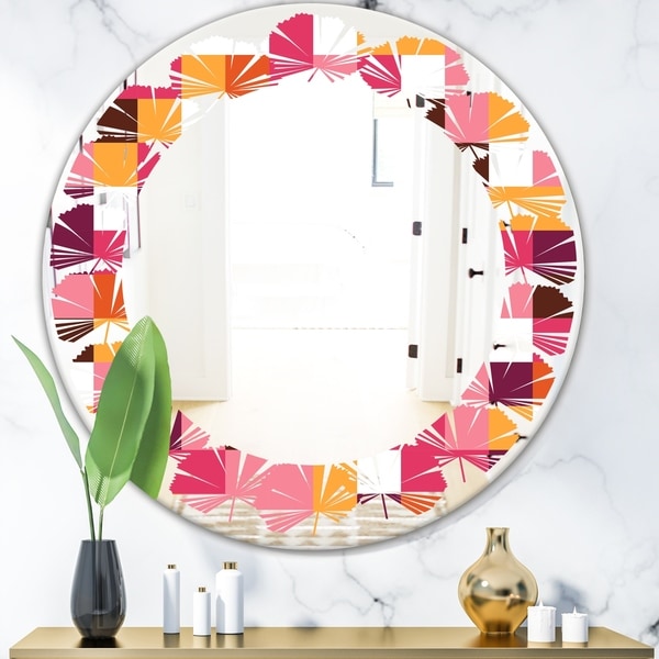 Designart 'Retro Geometric Design VII' Modern Round or Oval Wall Mirror - Leaves