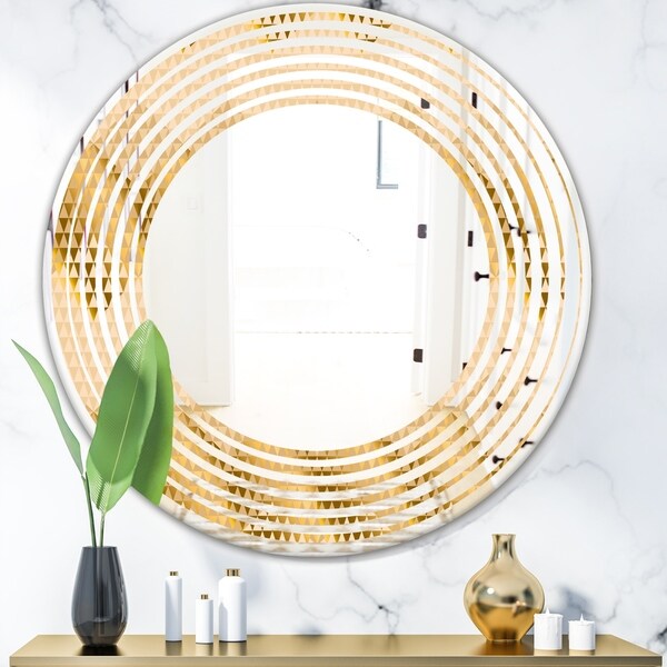 Designart 'Golden Triangular Wavess I' Modern Round or Oval Wall Mirror - Wave