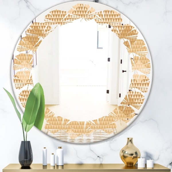 Designart 'Beige Retro Triangular Wave' Modern Round or Oval Wall Mirror - Leaves