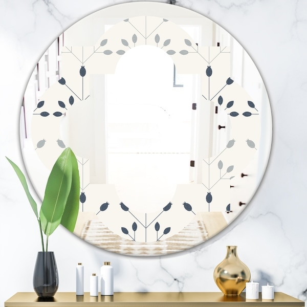 Designart 'Floral Retro Botanical Pattern I' Cottage Round or Oval Wall Mirror - Quatrefoil