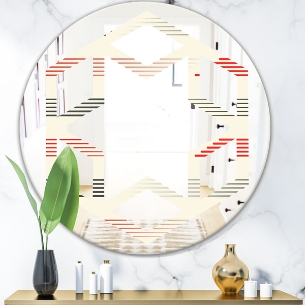 Designart 'Horizontal Retro Geometrical Pattern I' Modern Round or Oval Wall Mirror - Hexagon Star