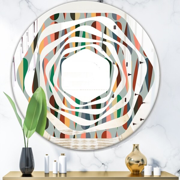 Designart 'Retro Abstract Drops IX' Modern Round or Oval Wall Mirror - Whirl - Multi