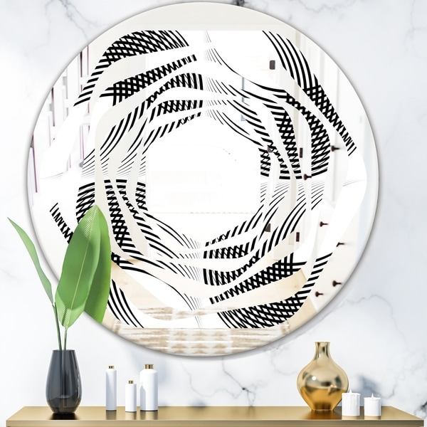 Designart 'Monochrome Geometric Pattern IX' Modern Round or Oval Wall Mirror - Whirl