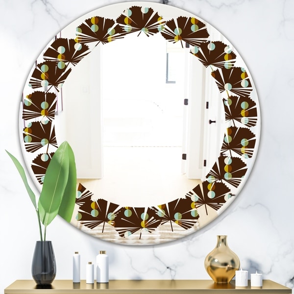 Designart 'Geometric Mod Dots' Modern Round or Oval Wall Mirror - Leaves