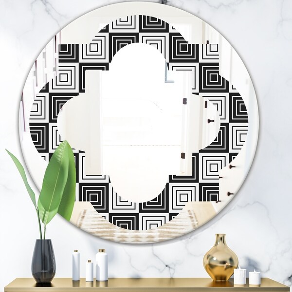 Designart 'Monochrome Geometric Pattern XI' Modern Round or Oval Wall Mirror - Quatrefoil
