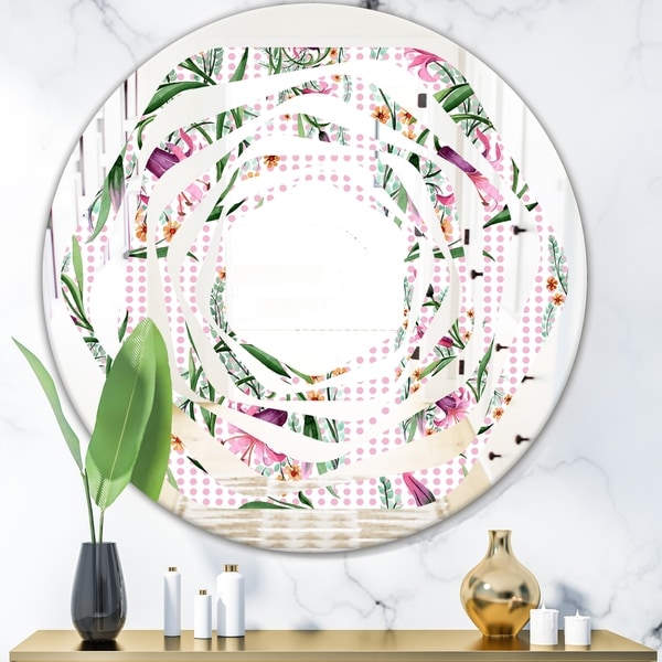 Designart 'Floral Botanical Retro X' Modern Round or Oval Wall Mirror - Whirl