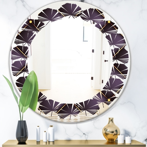 Designart 'Quilted pattern' Modern Round or Oval Wall Mirror - Leaves