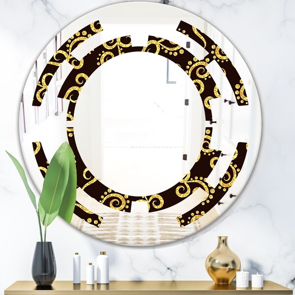 Designart 'Gold and Black Swirl II' Modern Round or Oval Wall Mirror - Space