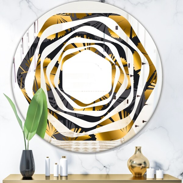 Designart 'Golden Palm Leaves III' Modern Round or Oval Wall Mirror - Whirl