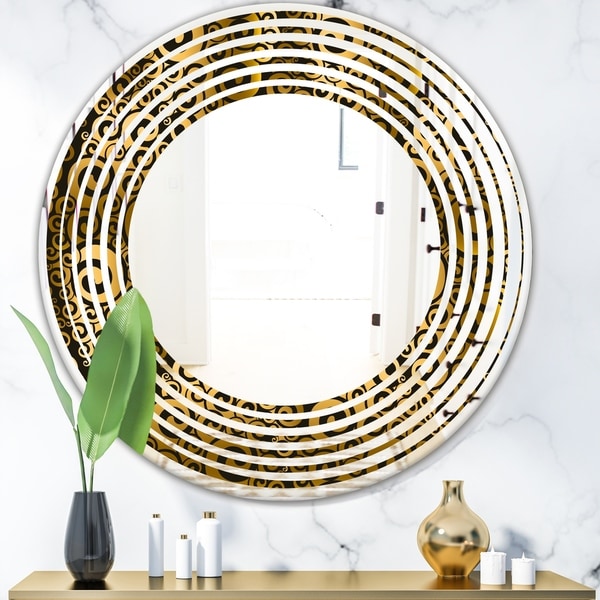 Designart 'Gold and Black Swirl I' Modern Round or Oval Wall Mirror - Wave