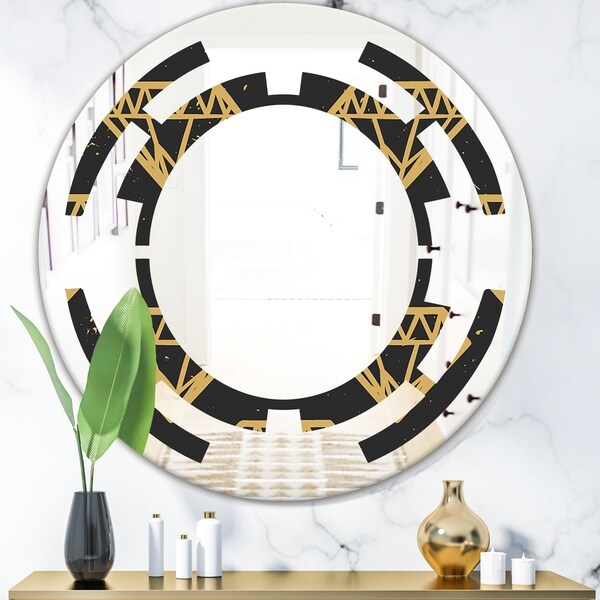 Designart 'Vintage Golden Diamonds' Modern Round or Oval Wall Mirror - Space